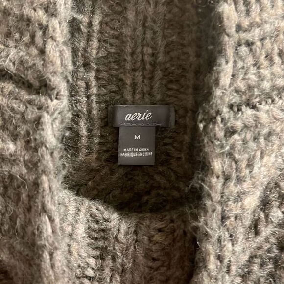 ✨AERIE Cable Mock Neck Laine Wool Grey Sz Medium Sweater✨ - Picture 6 of 7